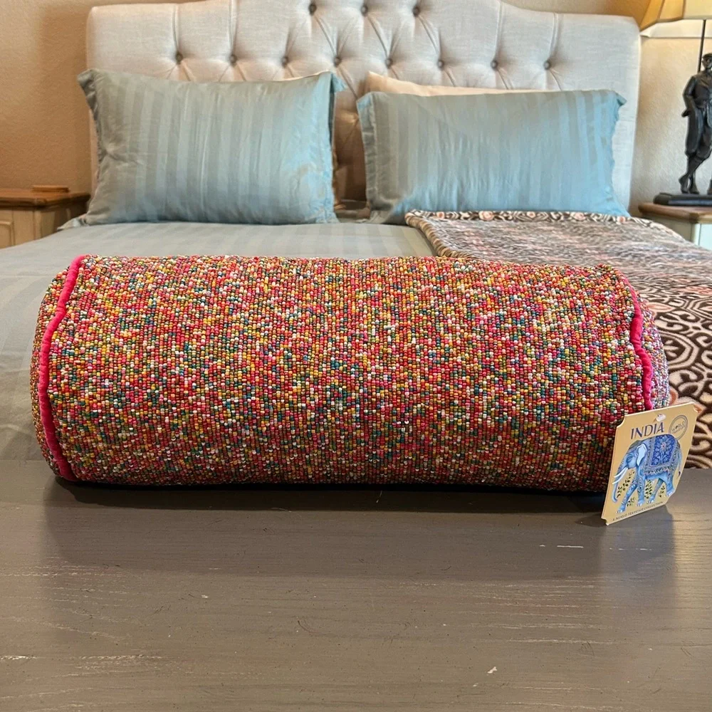 NWT India Colorful Beaded Pillow